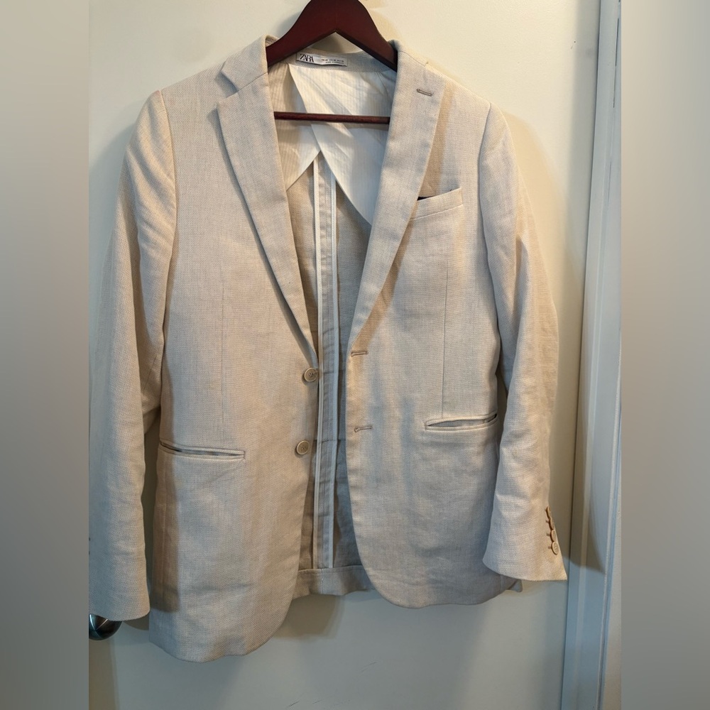 Zara Beige Blazer with Navy Detail